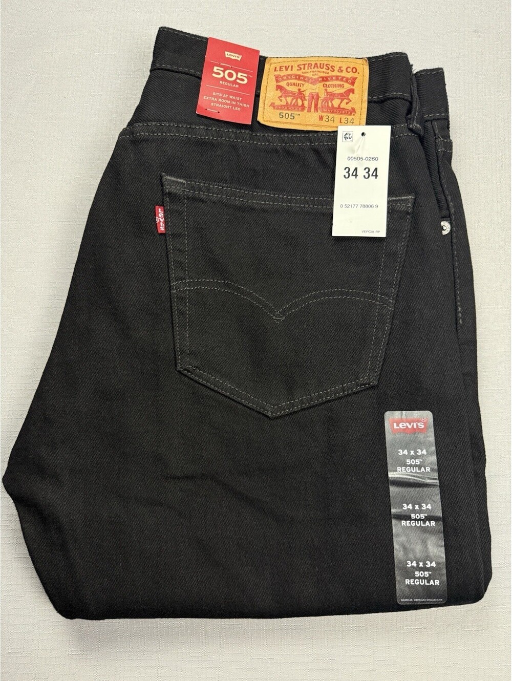 Levi's Men's NEW 505 0260 Regular Fit 32x30 Black NWT